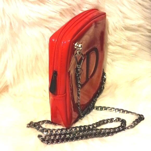 DIOR Crossbody RED w Chic Black Gunmetal Shoulder Chain converted CD Cosm. bag - Picture 8 of 16